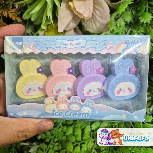 Borracha Fofas de Coelhinho Ice Cream kit com 4