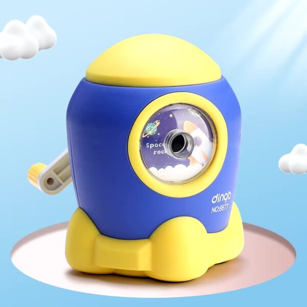 Apontador de lápis manual Foguete Azul e Amarelo